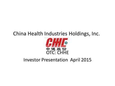CHINA HEALTH INDUSTRIES HOLDINGS