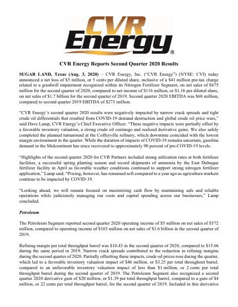 2020-08-03%20CVI%20Q2%202020%20Earnings%20Release--FINAL