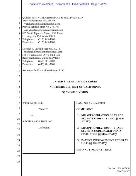 2021.04.06-Wisk-Complaint-Against-Archer