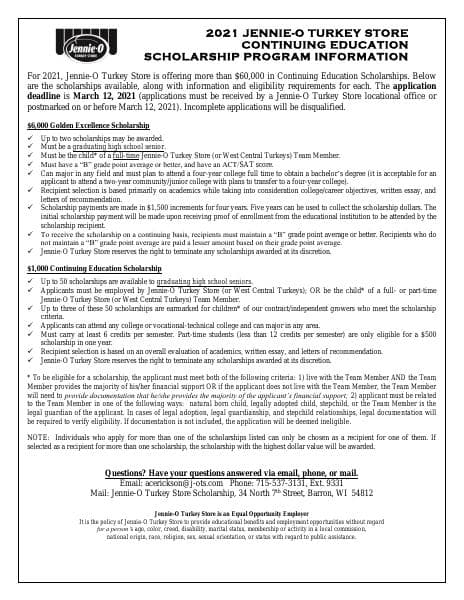 2021Jennie-OTurkeyStoreScholarshipApplication