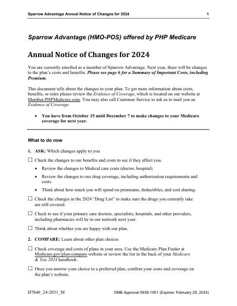 2024-PHP-ANOCAnnualNoticeofChangeSparrowH7646001