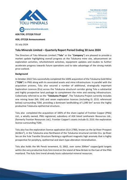 2024.07.31%20Tolu%20Quarterly%20Activities%20Report