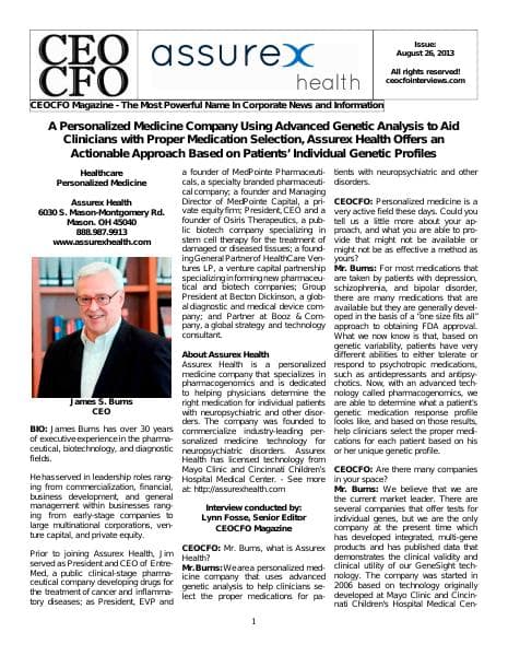 AssurexHealth13-CEOCFO-Article