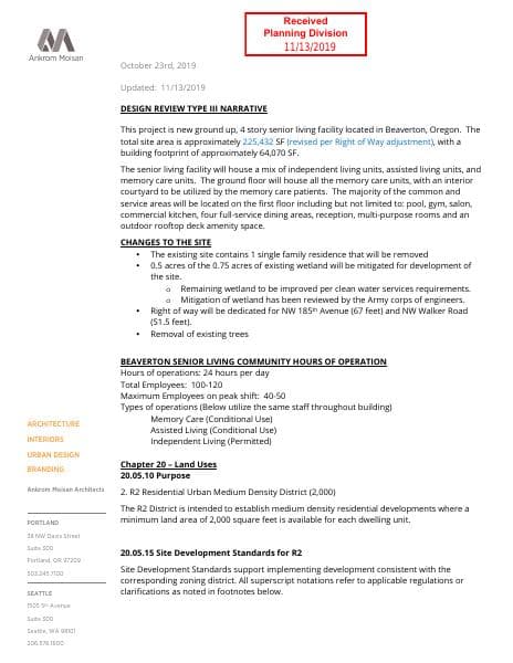 Beaverton%20Senior%20Living%20-%20900%20NW%20185th%20ave%20-%20Narrative