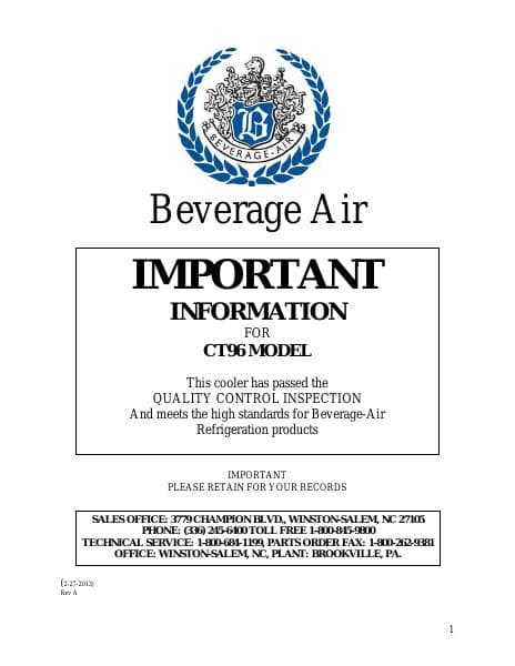 BeverageAirCT96Manual