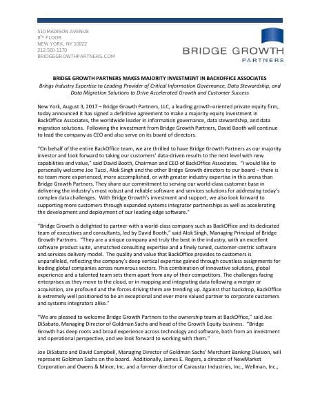 BridgeGrowthPartnersMakesMajorityInvestmentinBackOffice
