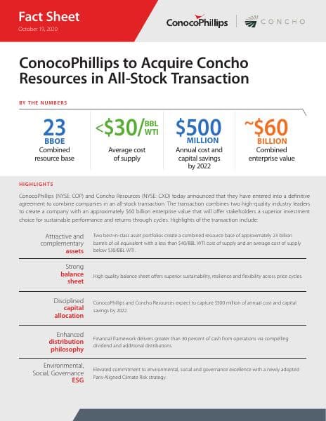 conocophillips-acquires-concho-fact-sheet-final