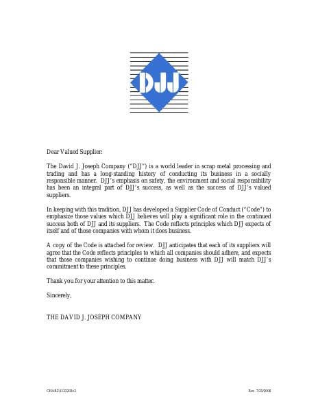 DJJSupplierLetterandCodeofConduct