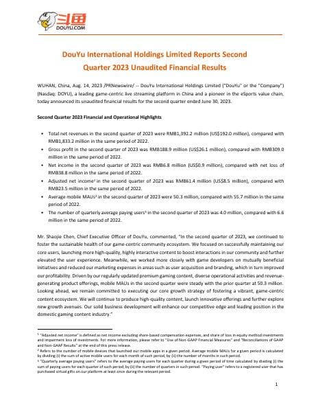 DouYu%20International%20Holdings%20Limited%202023%20Q2%20Earnings%20Release.pdf
