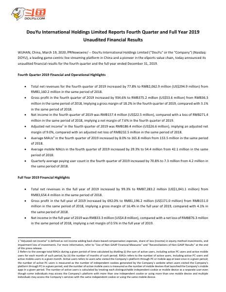 DouYu+4Q19+Earnings+Results