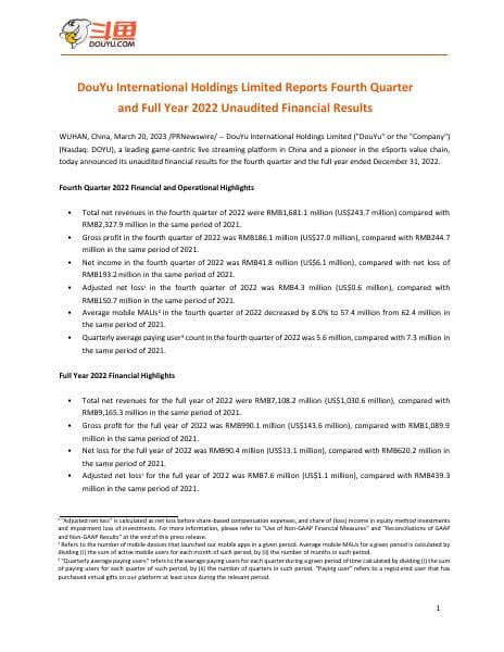 DouYu+International+Holdings+Limited+2022+Q4+Earnings+Release