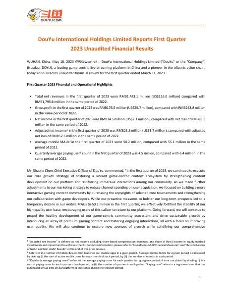 DouYu+International+Holdings+Limited+2023+Q1+Earnings+Release