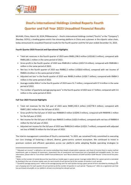 DouYu+International+Holdings+Limited+2023+Q4+Earnings+Release