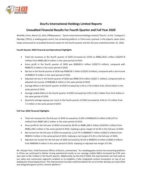 DOYU+4Q20+Earnings+Results