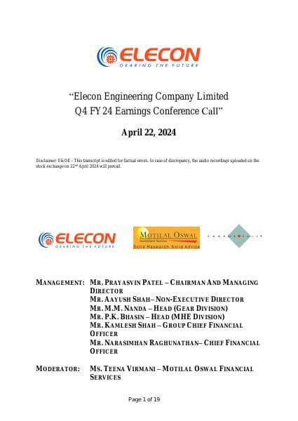 Elecon%20Engineering%20-%20Q4FY24%20Earnings%20Call%20Transcript