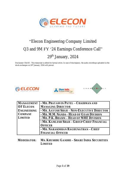 Final_Elecon%20Engineering%20-%20Q3FY24%20Call%20Transcript