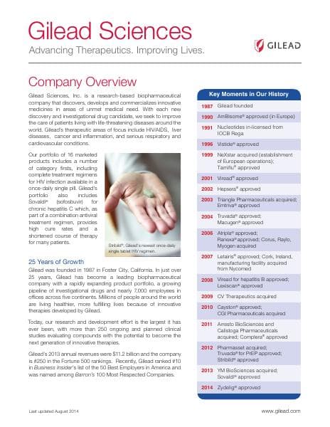 Gilead_Sciences_Company_Overview_FactSheet_080514
