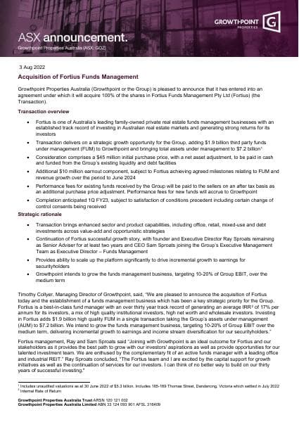 GOZ_GOZ_Acquisition_of_Fortius_Funds_Management