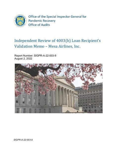 IndependentReviewof4003bLoanRecipientsValidationMemoMesaAirlines