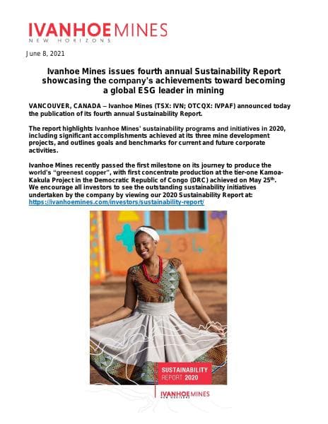 ivanhoe_mines_issues_fourth_annual_corporate_sustainab