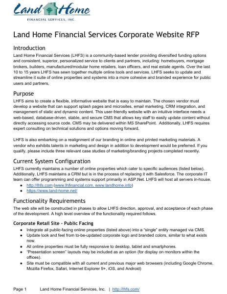 LandHomeFinancialServicesCorporateWebsiteRFPFINAL