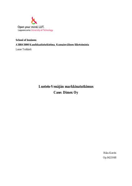 Luoteis-Ven%C3%A4j%C3%A4n%20markkinatutkimus%20-%20Case%20Dimex%20Oy