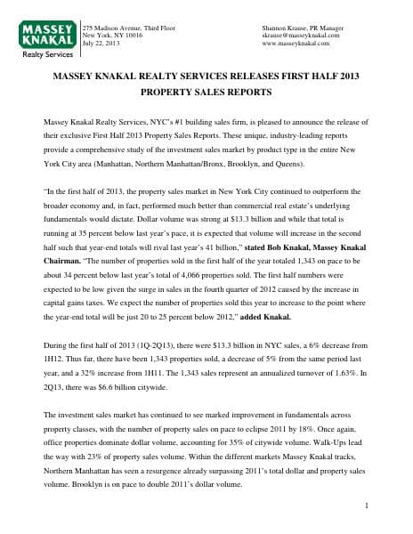 Massey%20Knakal%20Releases%20First%20Half%202013%20Property%20Sales%20Reports