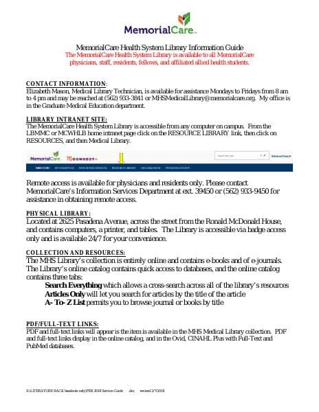 MemorialCare_Health_System_Library_Service_Guide