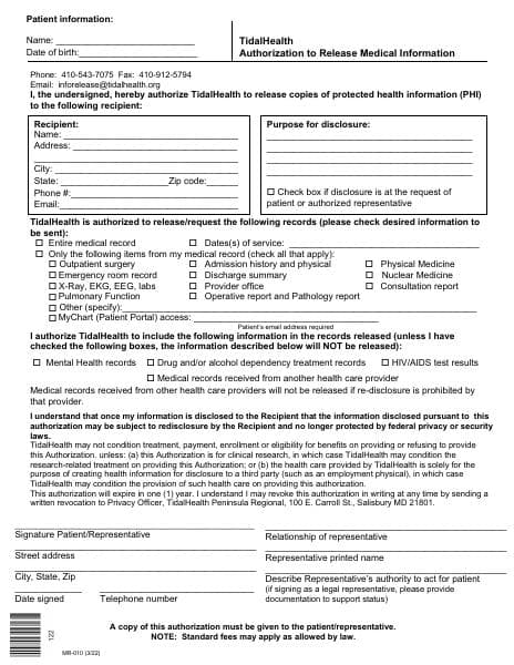 MR-010%20TidalHealth%20Authorization%20to%20Release%20Medical%20Information