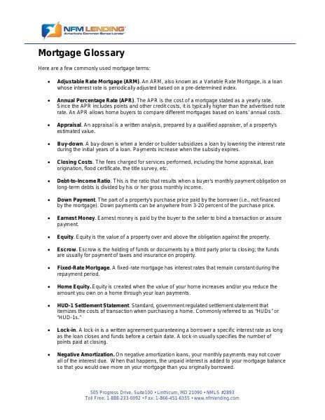 NFMLendingMortgageGlossary