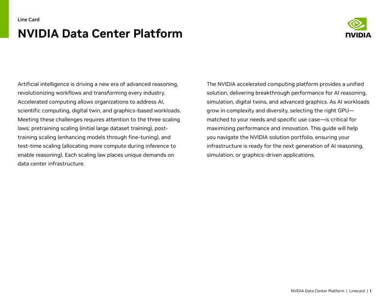 Data Center GPU Line Card
																			
																		
																		
																			Guide to selecting data center GPUs and networking for AI workloads