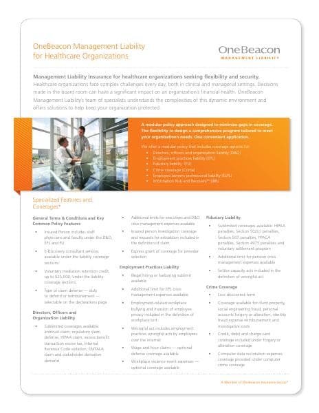 ONE%20BEACON%20HEALTHCARE%20HIGHLIGHT%20SHEET