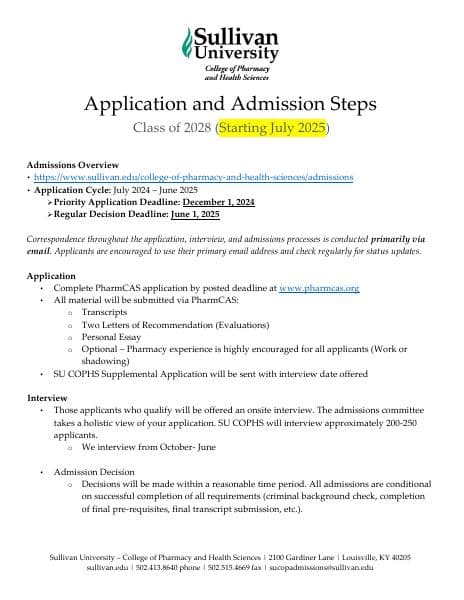 PharmDAdmissionsInfoandPrerequisteSheet2024-20252