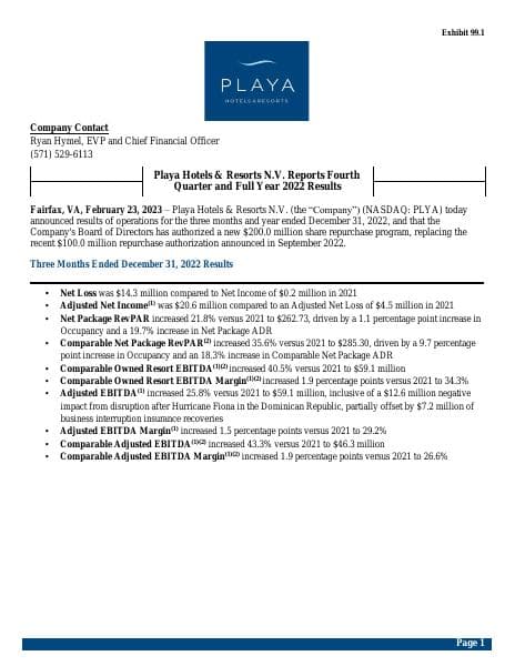 PLYA_2022_Q4_Earnings_Release