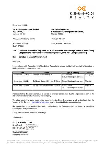 ScheduleofInvestorMeet