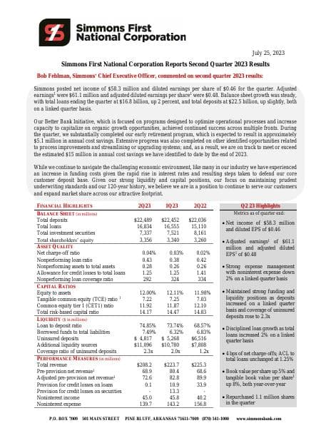 SFNC+-+2Q23+Earnings+Release+%287.25.23%29+-+Final