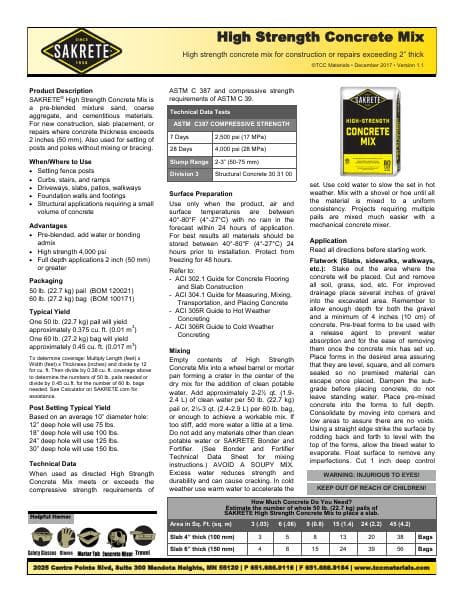 SKhighstrengthconcretemixdata