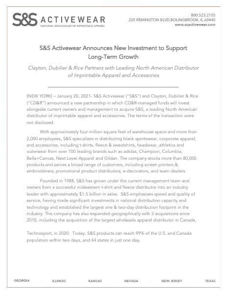 SSActivewearAnnouncesNewInvestment