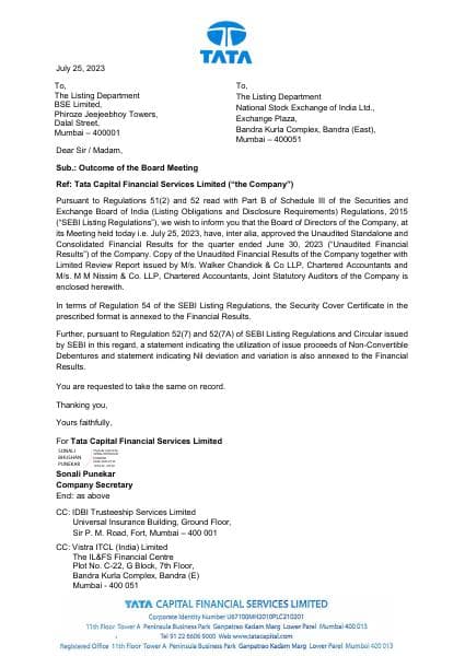 TCFSLNSEBSEBoardMeetingOutcome