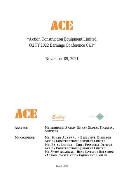 Transcript_concall_ACE-09-NOV-2021