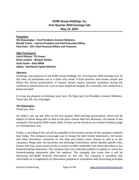 Transcript+KORE+1Q2024+Earnings+call