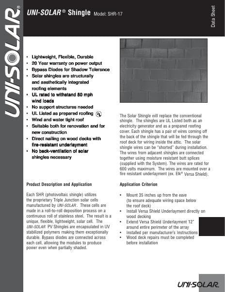 Unisolar-SHR17specs