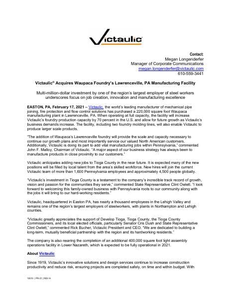 Victaulic-Acquires-Waupaca-Foundry