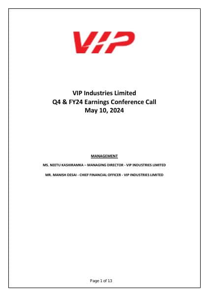 VIP%20Industries%20Limited_Q4%20&%20FY24_Earnings%20Call%20Transcript